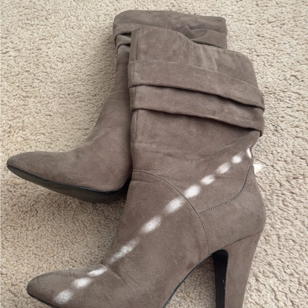 Nine West Brown Heeled Boots with Ankle Strap and Folded Cuff